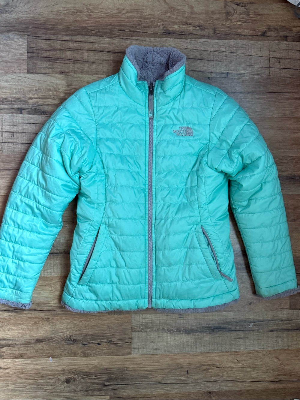 The North Face Girls Mint Teal Reversible Puffer Jacket Medium 10/12